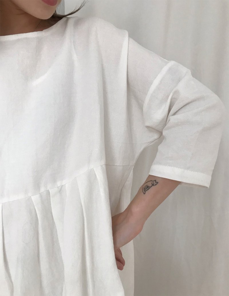 Vintage Washed Linen A-Line Dress I Vintage Linen White Dress - One Piece Dresses - Cotton & Hemp 