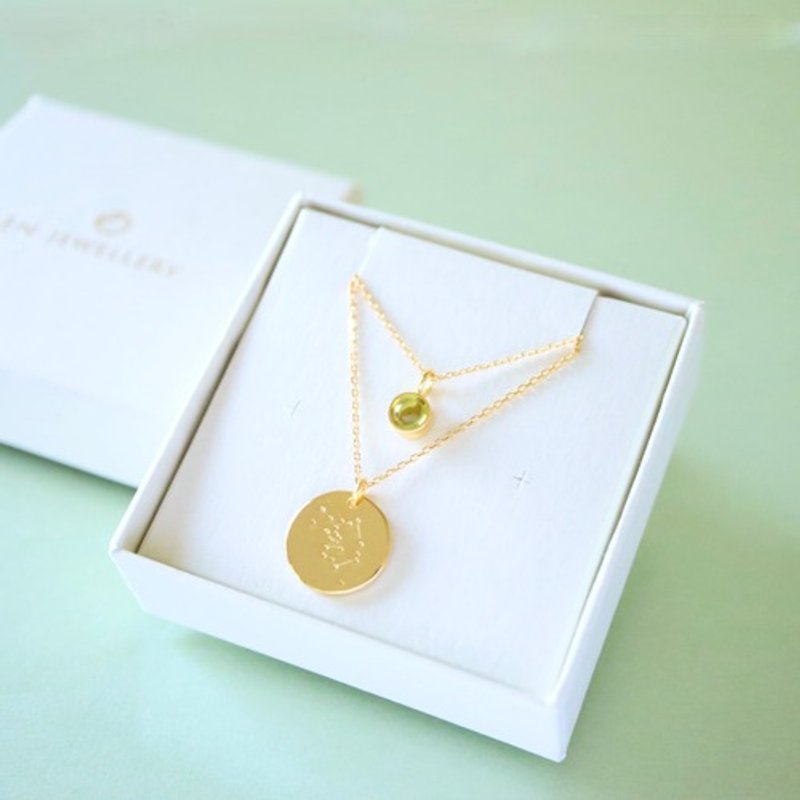 [Petite] 12星座のコインネックレスと天然石ネックレス2本セット - 項鍊 - 其他金屬 