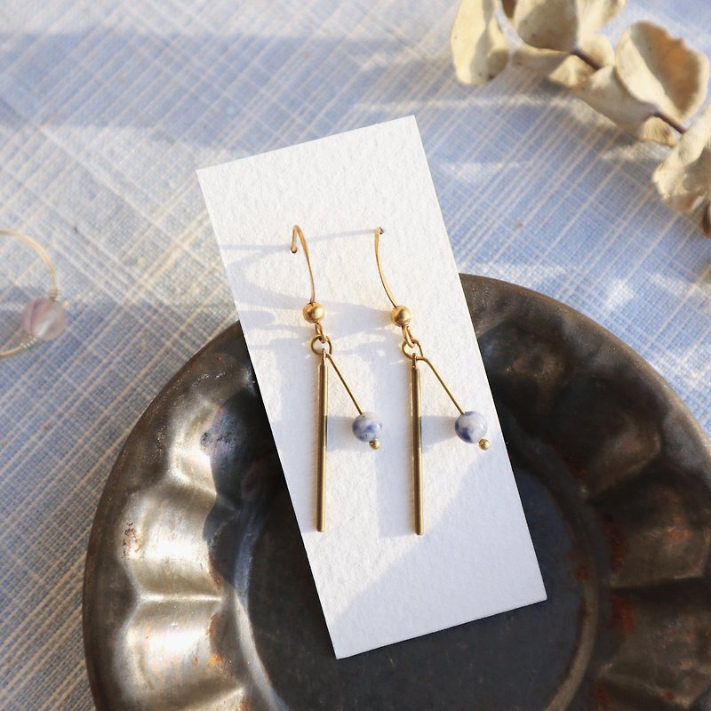 Small Draping Series - Small Galaxy Soda Stone - Earrings & Clip-ons - Copper & Brass Blue