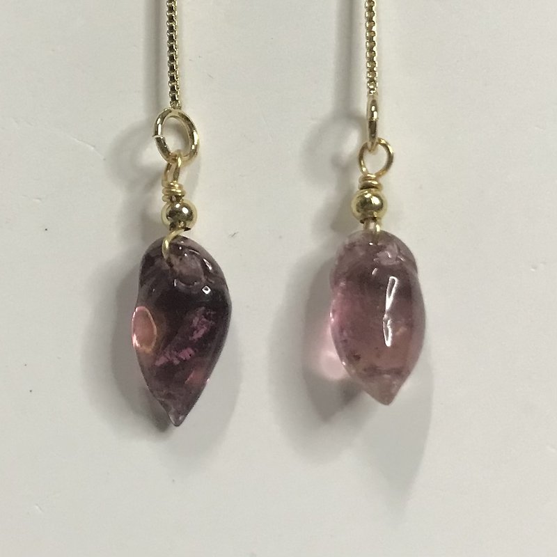 Lucky Vanves Crystal I Stone Tourmaline 14K Ear Line I High Purity Peach I Valentine's Day Gift - Earrings & Clip-ons - Crystal 