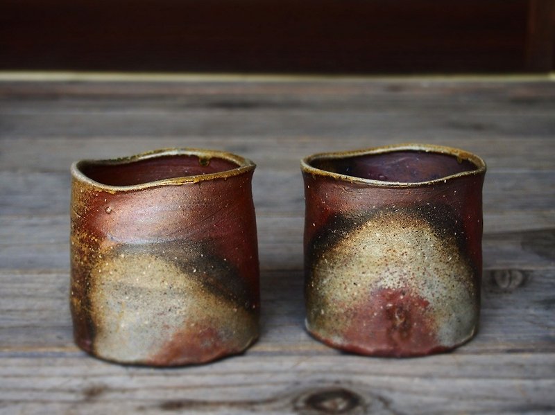 Bizen shochu swallow 2 piece set s7 - 023 - Pottery & Ceramics - Pottery Brown