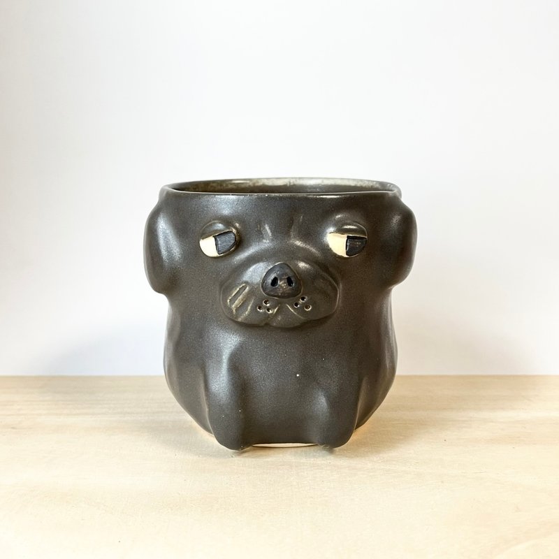 Black pug cup - แก้ว - ดินเผา สีดำ