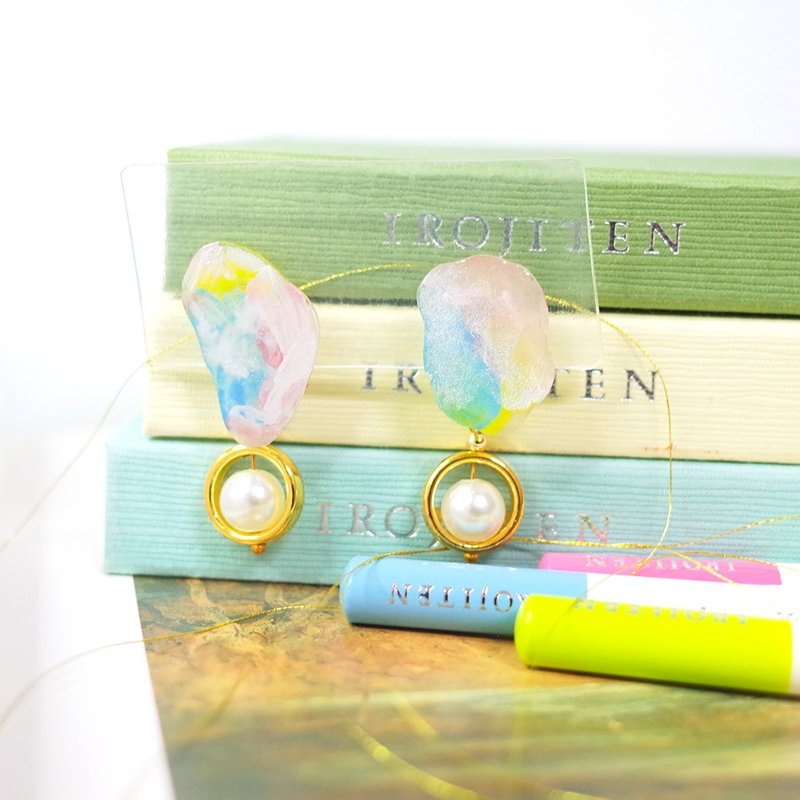 Solar term heat hand-painted on-ear earrings, ear pins/ Clip-On - Earrings & Clip-ons - Waterproof Material Pink