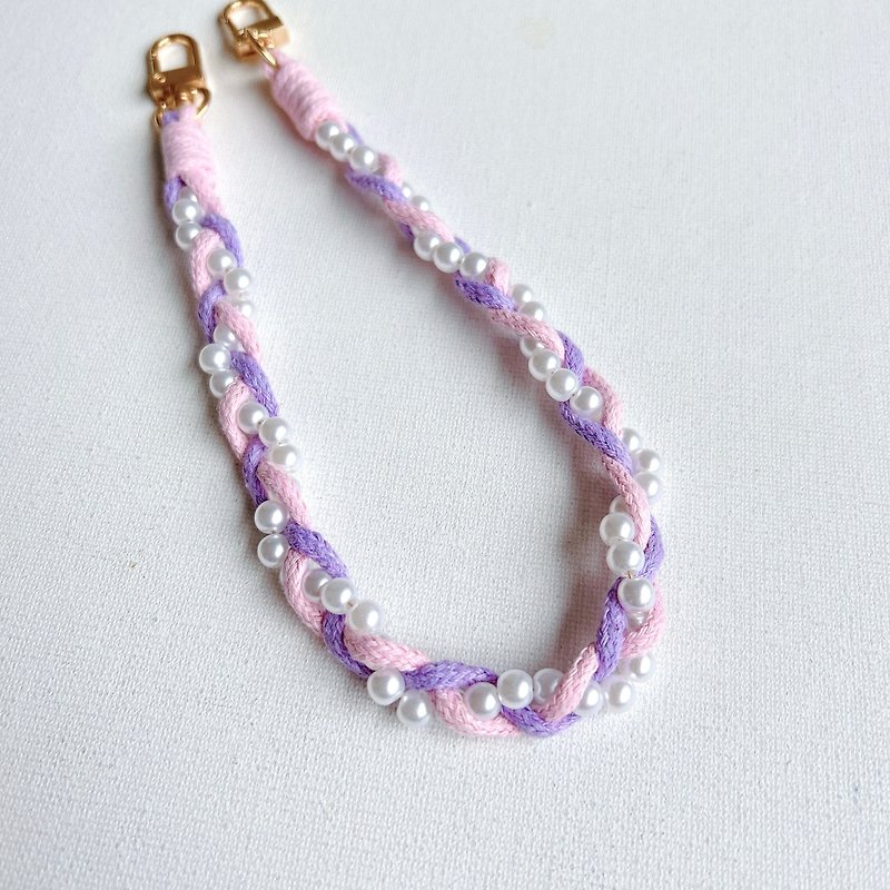 Romantic girl pearl braided mobile phone strap mobile phone lanyard mobile phone case - Phone Accessories - Plastic Pink