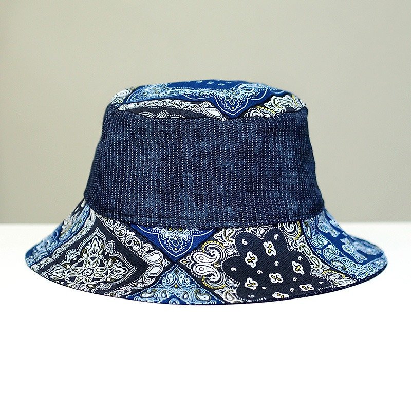 Calf Calf Village Village Hand-sided cap men and women very different version of Visual Blues hat {} black and blue [H-34] - หมวก - ผ้าฝ้าย/ผ้าลินิน สีน้ำเงิน