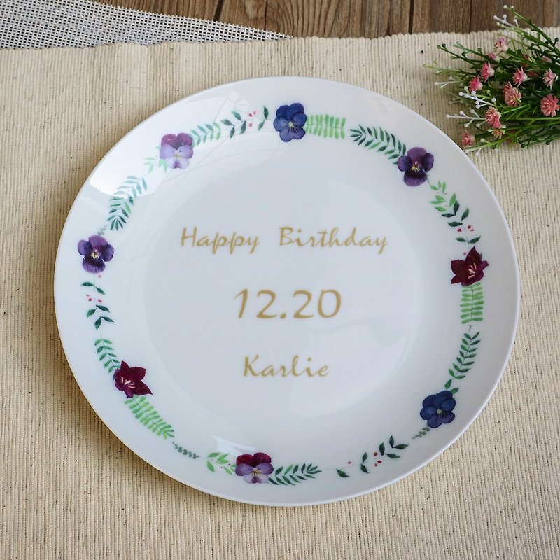 Customized-Simple pansy wreath 8-inch bone china plate wedding gift - Items for Display - Porcelain White