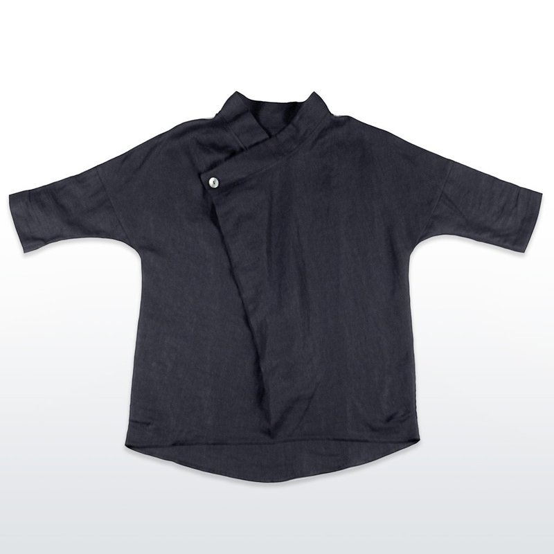 Slash collar linen shirt. color:BK. size:M - Women's Tops - Cotton & Hemp Black