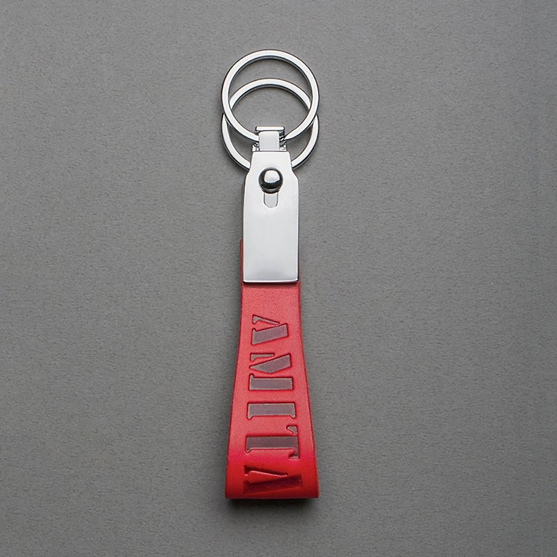 Amita Maha vegetable tanned leather detachable ring keychain (red) - ที่ห้อยกุญแจ - หนังแท้ สีแดง