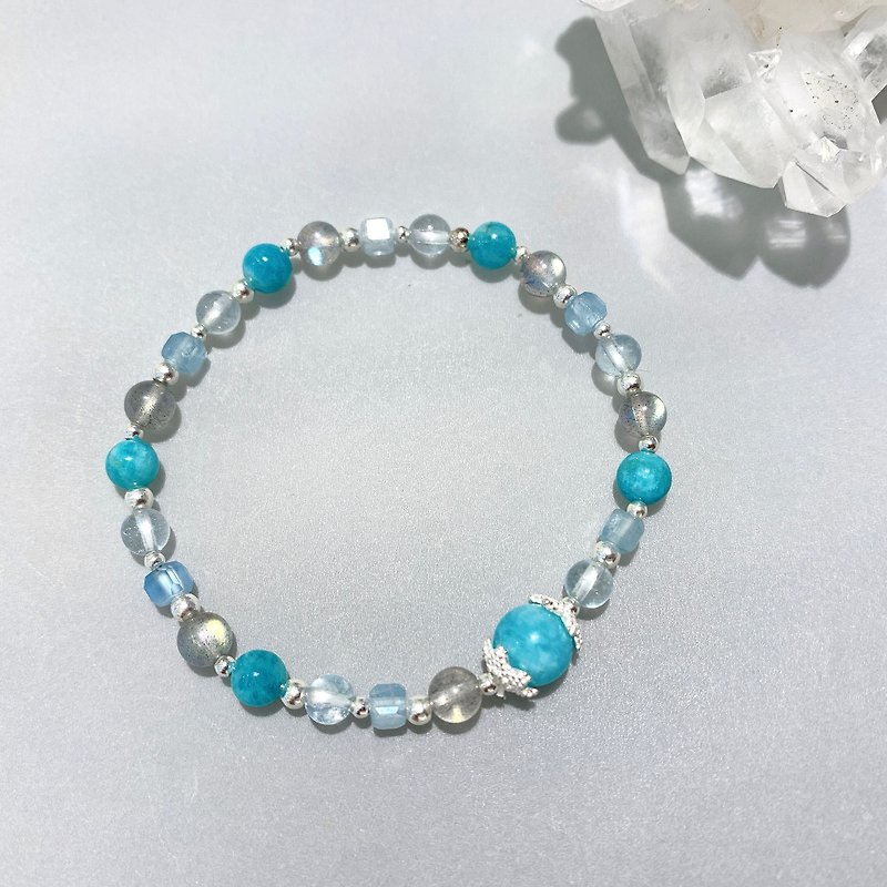 Ops Aquamarine Labradorite Amazonite  Gemstone Silver Sky blue gift  bracelet