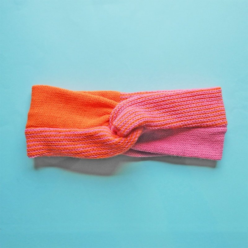 Studio Chiia* 法式手工髮帶- 雙色麻花-亮粉橘 - 髮飾 - 聚酯纖維 粉紅色