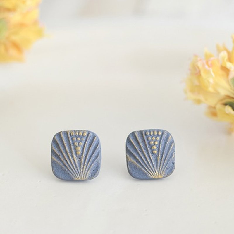 Pottery Earrings & Clip-ons Blue - Oven clay earrings, Tulip, Bluegray
