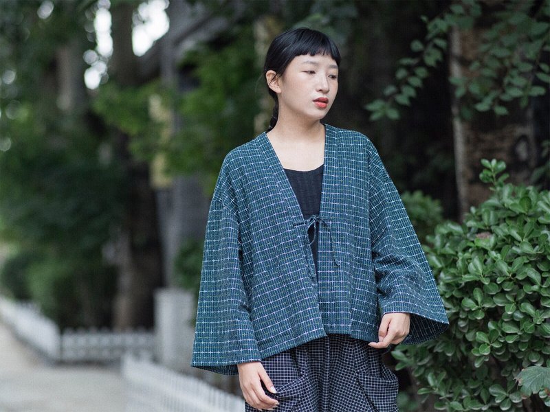 日式和風 文藝復古寬鬆羽織道袍 - 女上衣/長袖上衣 - 其他材質 藍色
