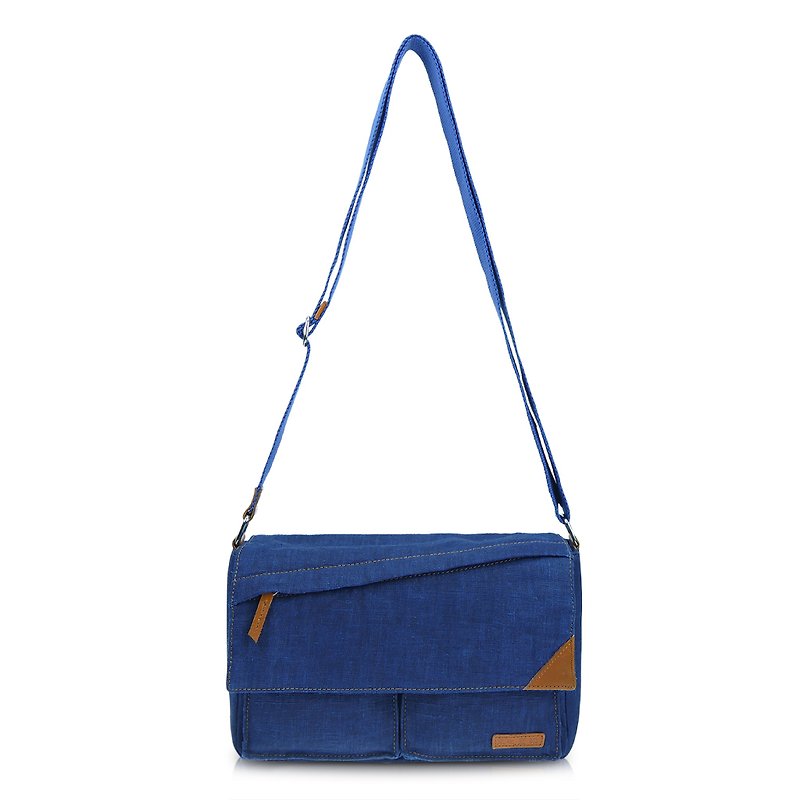 Zhuo Ye Blue Dye-Simple Series Crossbody Bag - Messenger Bags & Sling Bags - Cotton & Hemp Blue