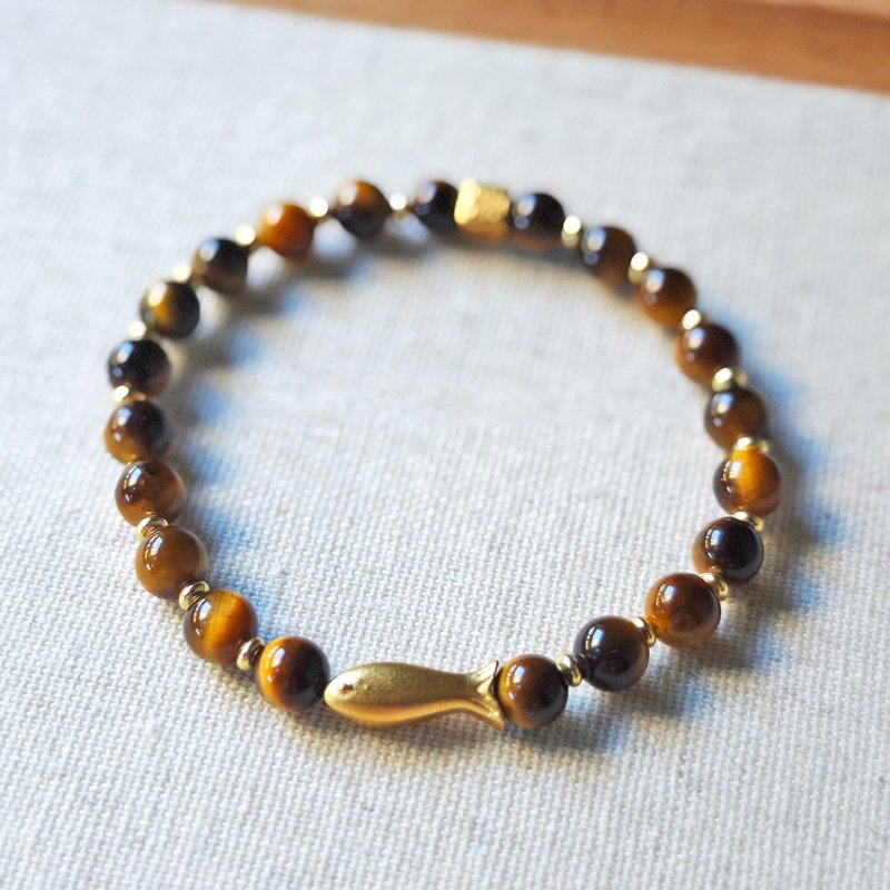 Natural tiger eye stone bracelet birthday gift customized handmade jewelry - สร้อยข้อมือ - คริสตัล สีส้ม