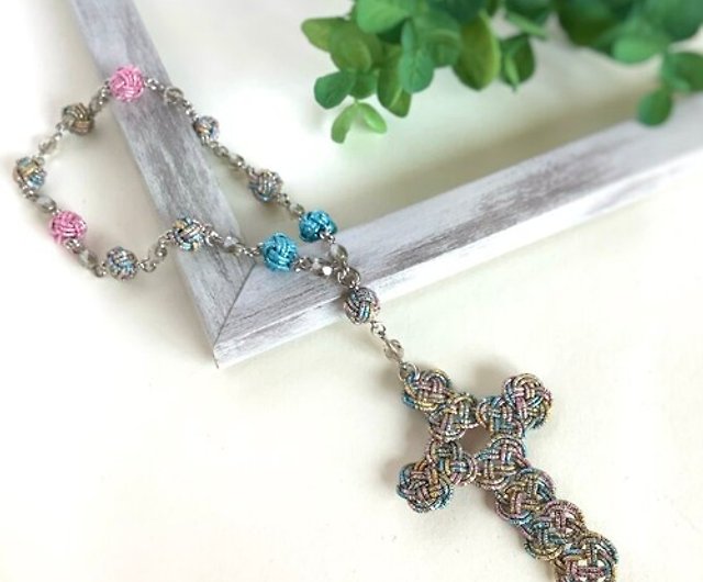 Mini Rosary Mizuhiki Cross Cross Nanairo Rainbow - Shop Black-mow