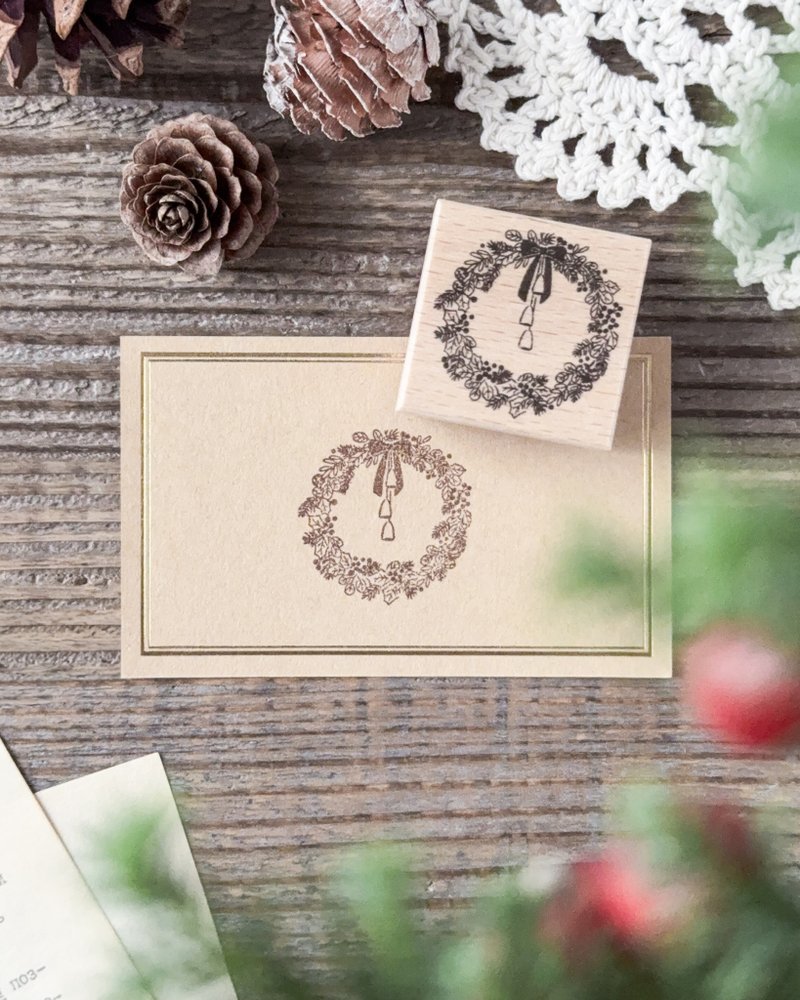 クリスマスのリース | クリスマスのワンポイントに 3×3cm ラバースタンプ - 印章/印台 - 木頭 