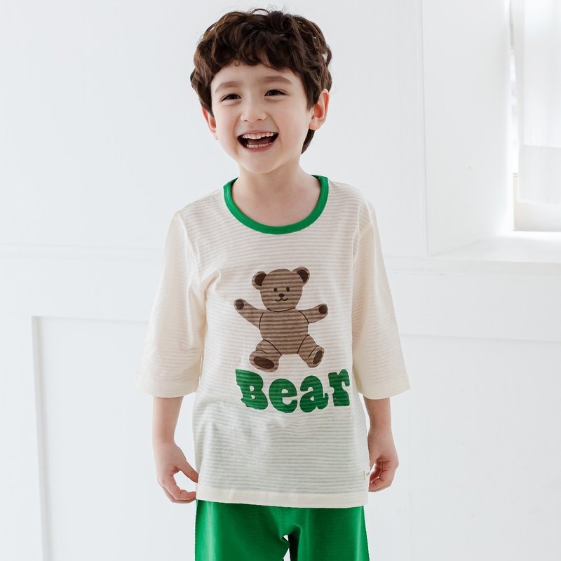 森綠熊熊日常-【寬鬆】輕透空氣衣七分袖TheMinou-T58307 - 男/女童裝 - 棉．麻 綠色