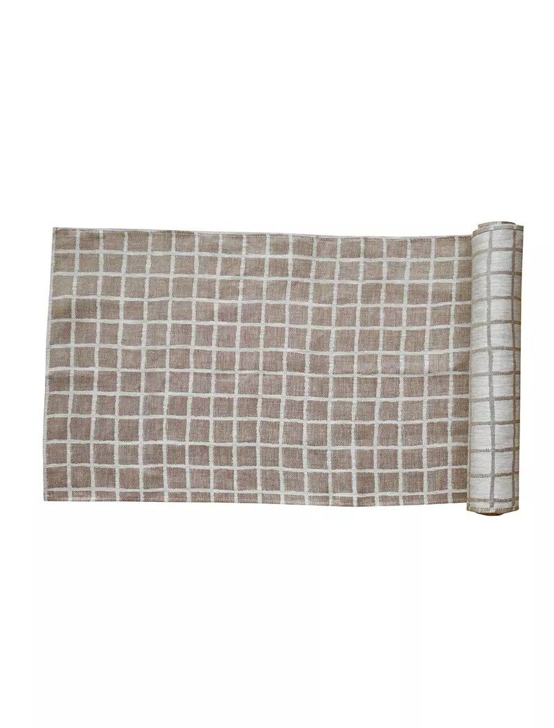 Scandinavian Design – Plaid Table Runner, Cafe RUTIG WOVEN TABLE RUNNER, BROWN - ผ้ารองโต๊ะ/ของตกแต่ง - ลินิน สีกากี