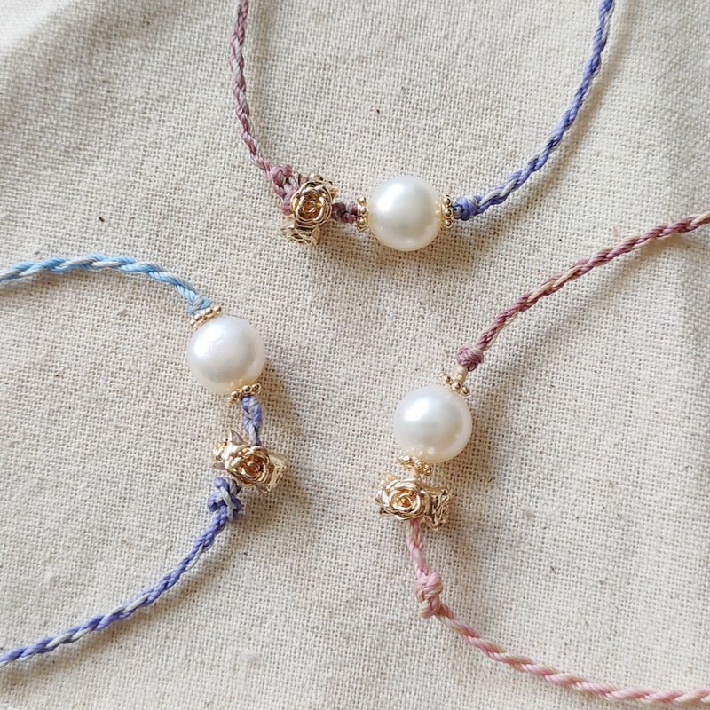 Lucky bracelet/natural freshwater pearl/silk Wax thread/handmade rope binding - สร้อยข้อมือ - วัสดุอื่นๆ หลากหลายสี