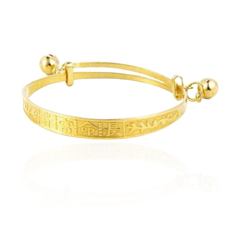 [Children's Painted Gold Jewelry] Children's Bracelet with Longevity and Wealth Bell, weighing about 1.58 gold (half-month gold jewelry) - ของขวัญวันครบรอบ - ทอง 24 เค สีทอง