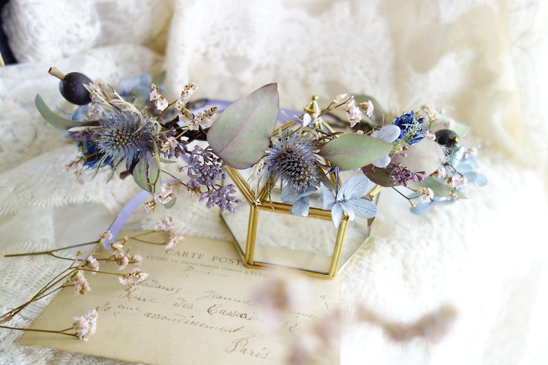 結婚式の花のファンタジーシリーズ - 青紫色のつるの花輪 - ヘアアクセサリー - 寄せ植え・花 パープル