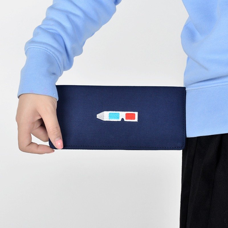 kiitos life-funny系列帆布對折長款錢包--深藍色 3D眼睛款#快速到貨# - 銀包 - 繡線 藍色