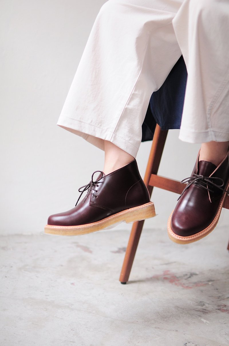 Crepe Rubber Desert Boots (Red Coffee) - Heels Shaped Outsole type