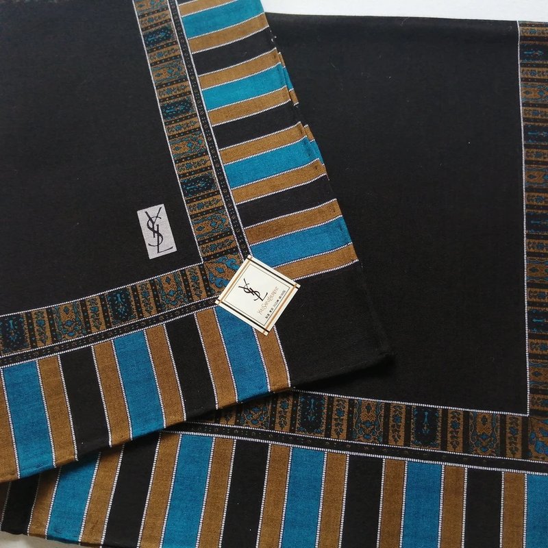 Yves Saint Laurent Vintage Handkerchief Pocket Square 19 x 18.5 inches - 絲巾 - 棉．麻 咖啡色