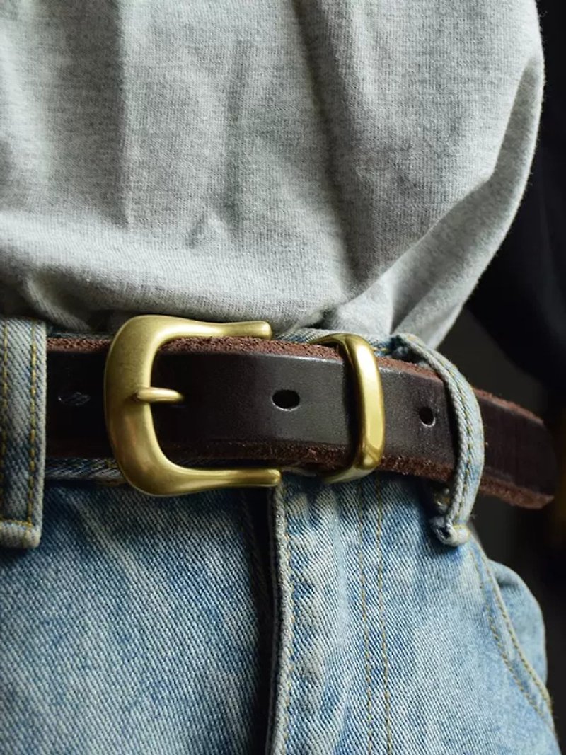 American retro copper buckle waist belt Handmade thickened  genuine leather belt - Belts - Genuine Leather Brown