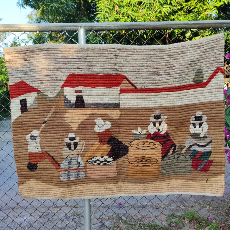 Vintage Peruvian Hand Woven Alpaca Wool Wall Hanging Fiber Art Weaving - 壁貼/牆壁裝飾 - 其他材質 咖啡色