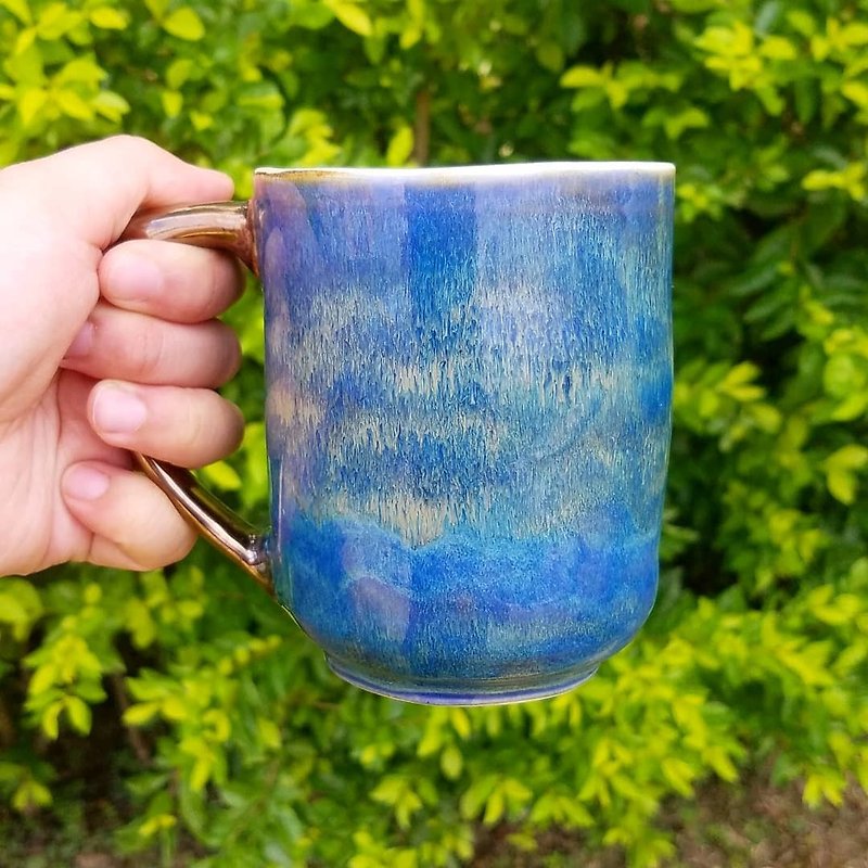 陶 咖啡杯/馬克杯 藍色 - 特色藍色流水釉彩杯