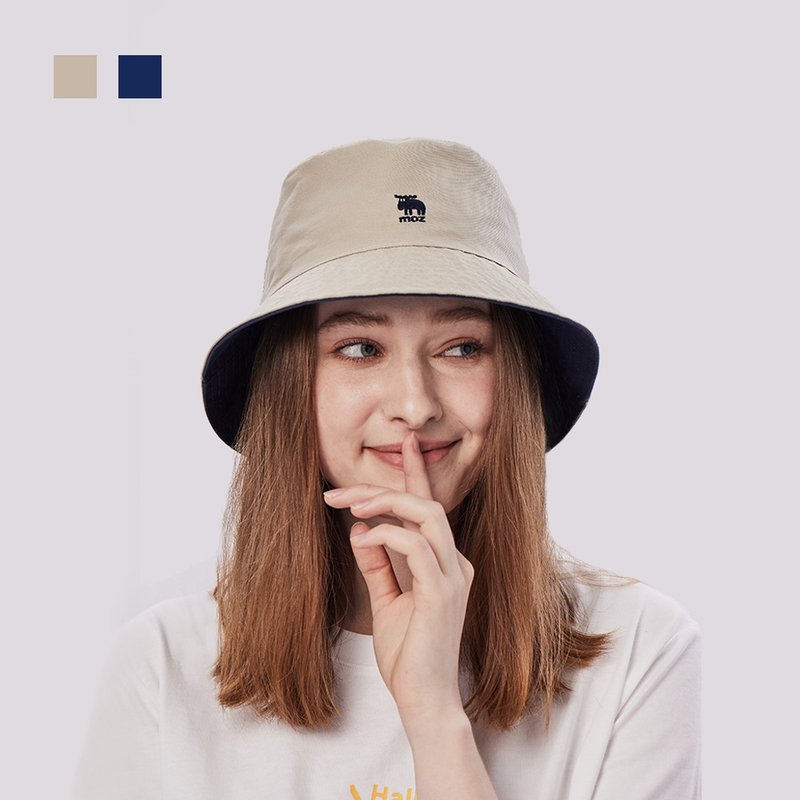 moz Swedish moose two-color double-sided all-match bucket hat (blue/m) - หมวก - ผ้าฝ้าย/ผ้าลินิน สีน้ำเงิน