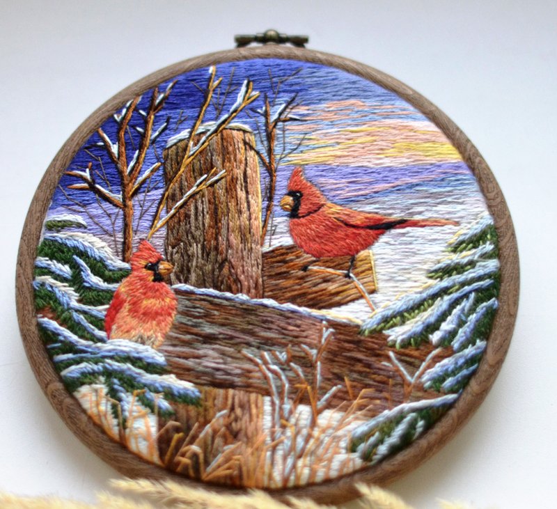 Winter Landscape Embroidery Art, Thread Painting, Hand Embroidery Wall Art - Wall Décor - Thread Multicolor