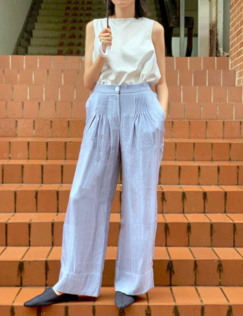 UUIN   _ 細褶飄逸寬褲 - 女長褲 - 棉．麻 藍色