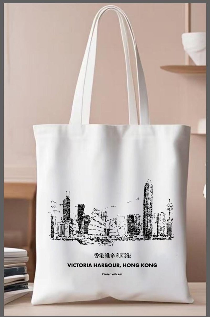 香港維多利亞港帆布袋 - 側背包/斜背包 - 棉．麻 