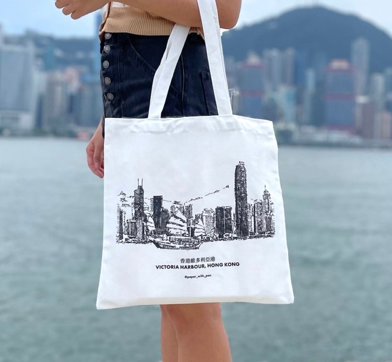 Hong Kong Victoria Harbour Tote Bag - กระเป๋าแมสเซนเจอร์ - ผ้าฝ้าย/ผ้าลินิน 
