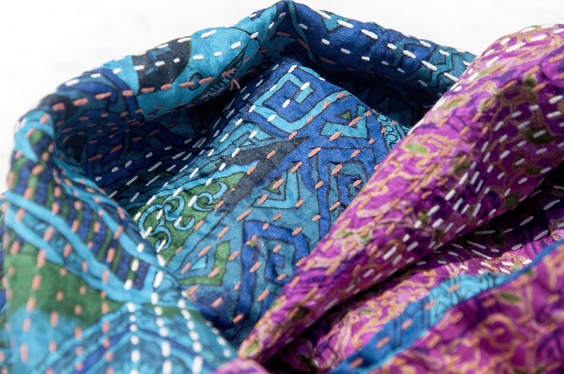 Embroidered Scarf / Silk Embroidered Scarf / Hand Sewn Sari Silk Scarf / Indian Silk Embroidered Scarf-Mandala - ผ้าพันคอถัก - ผ้าไหม หลากหลายสี