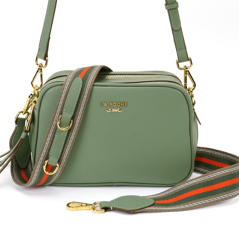 Leather Fashion Small Bag_Two Styles of Sports Style Strap_Matcha Green - Messenger Bags & Sling Bags - Genuine Leather Green