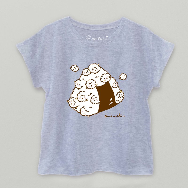 Rice Ball Bubble Sheep T-shirt - เสื้อผู้หญิง - ผ้าฝ้าย/ผ้าลินิน สีเทา