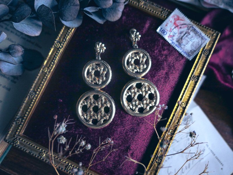 Boucher 捕夢網金屬編織大耳環－美國古董首飾 Vintage Jewelry - 耳環/耳夾/耳骨夾 - 其他金屬 