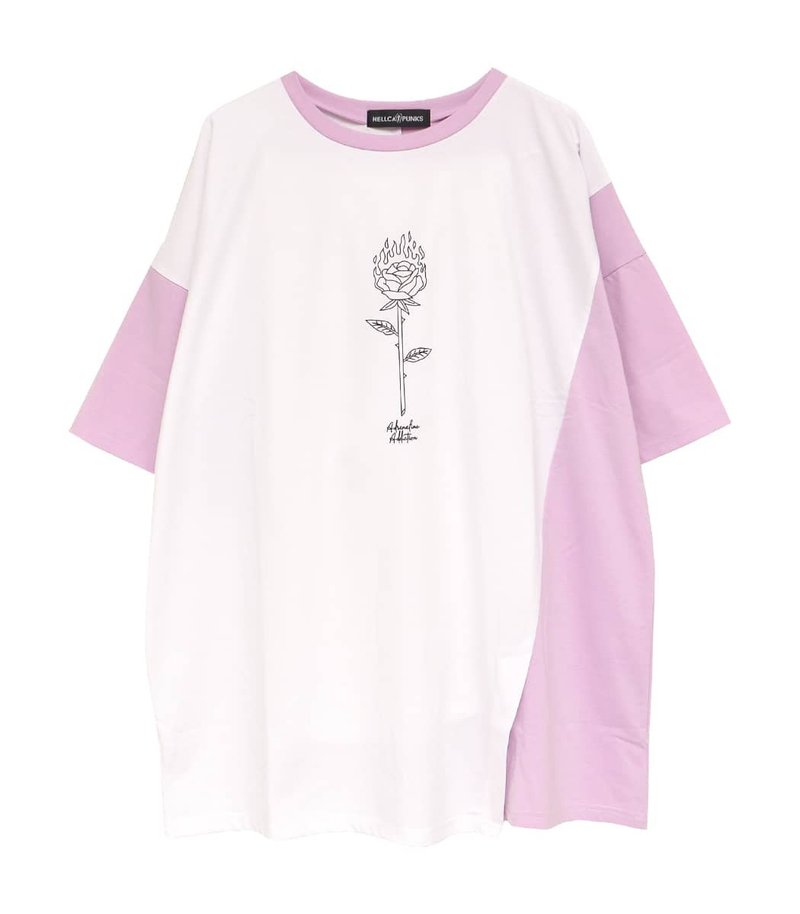 切り替えアシメビッグTシャツ/ラベンダー/ホワイト/Fサイズ/hellcatpunks/hcp-t-0122 - 女 T 恤 - 聚酯纖維 白色