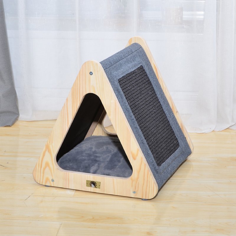 Petpals USA | Hepburn Triangle Wooden Cat House - Bedding & Cages - Cotton & Hemp Gray