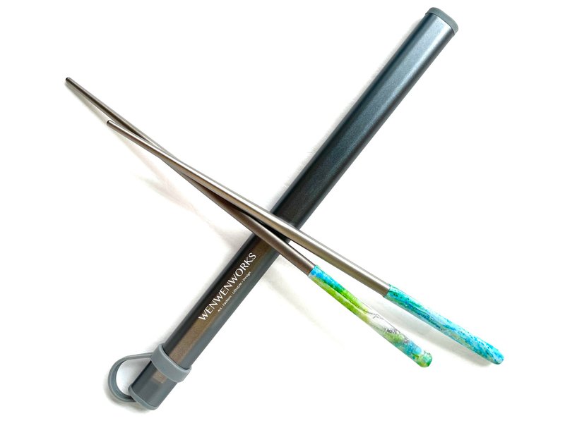 Pure titanium chopsticks [hand made unique] X series 01 | intertek inspection| - ตะเกียบ - โลหะ สีน้ำเงิน