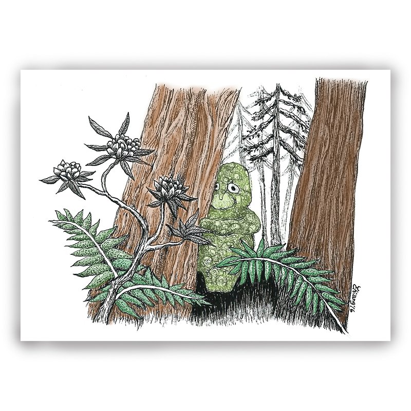 Hand-painted illustration universal card / postcard / card / illustration card - demon god elf tree - การ์ด/โปสการ์ด - กระดาษ สีเขียว