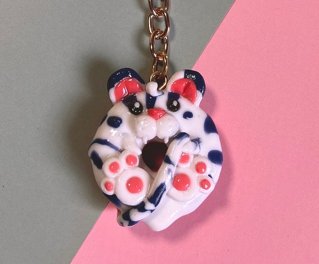 Customizable| Handmade soft clay cute donut tiger keychain