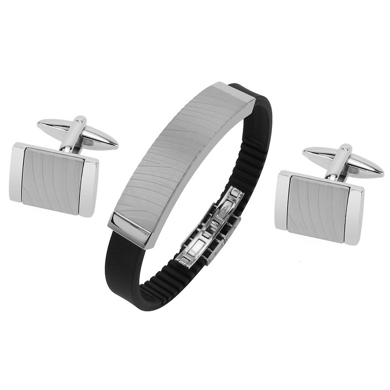 Stainless Steel Zebra Texture Cufflinks and Bracelet Set - Cuff Links - Other Metals Silver