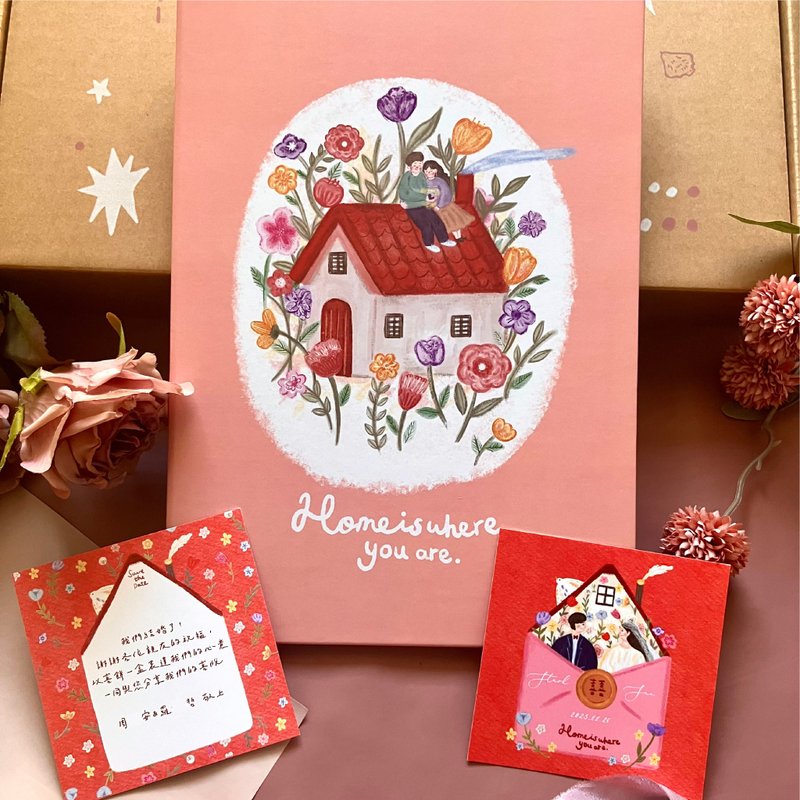 【免運套組】插畫結婚書約組 30份喜餅小卡 可愛插畫 結婚登記 - 結婚書約 - 紙 粉紅色