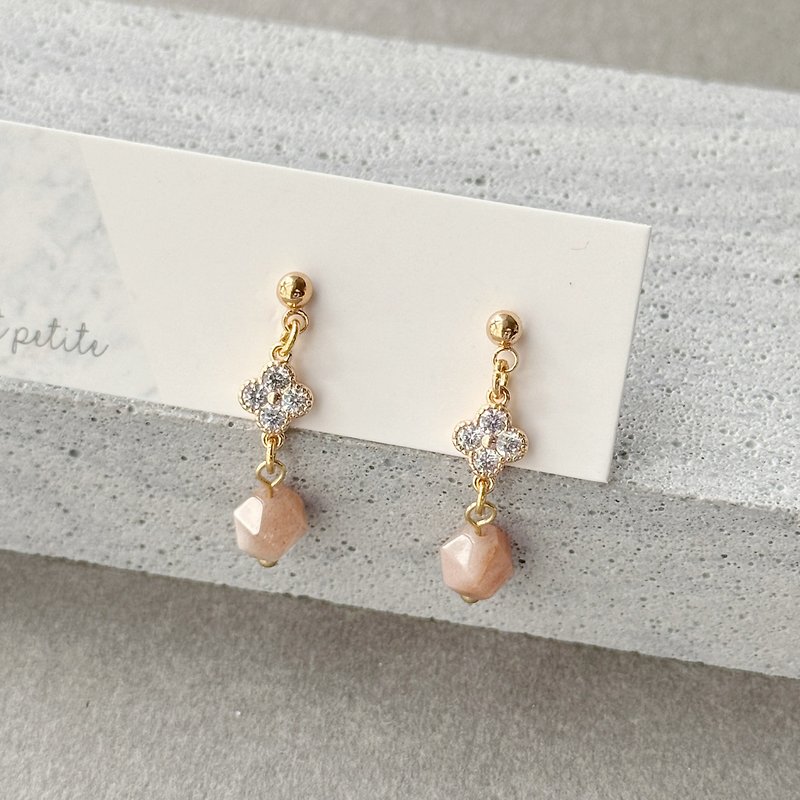 Orange Moonstone Stone Flower 925 Silver Gold Plated Earrings Earrings Sister Gift - Earrings & Clip-ons - Semi-Precious Stones Orange