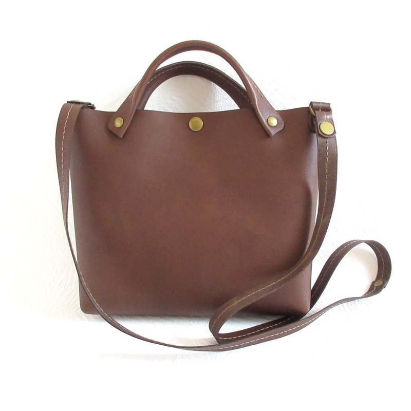 Genuine Leather Cowhide - Small & Cute Mini Shoulder Bag - Dark Brown - Smooth - 0167 - กระเป๋าแมสเซนเจอร์ - หนังแท้ สีนำ้ตาล