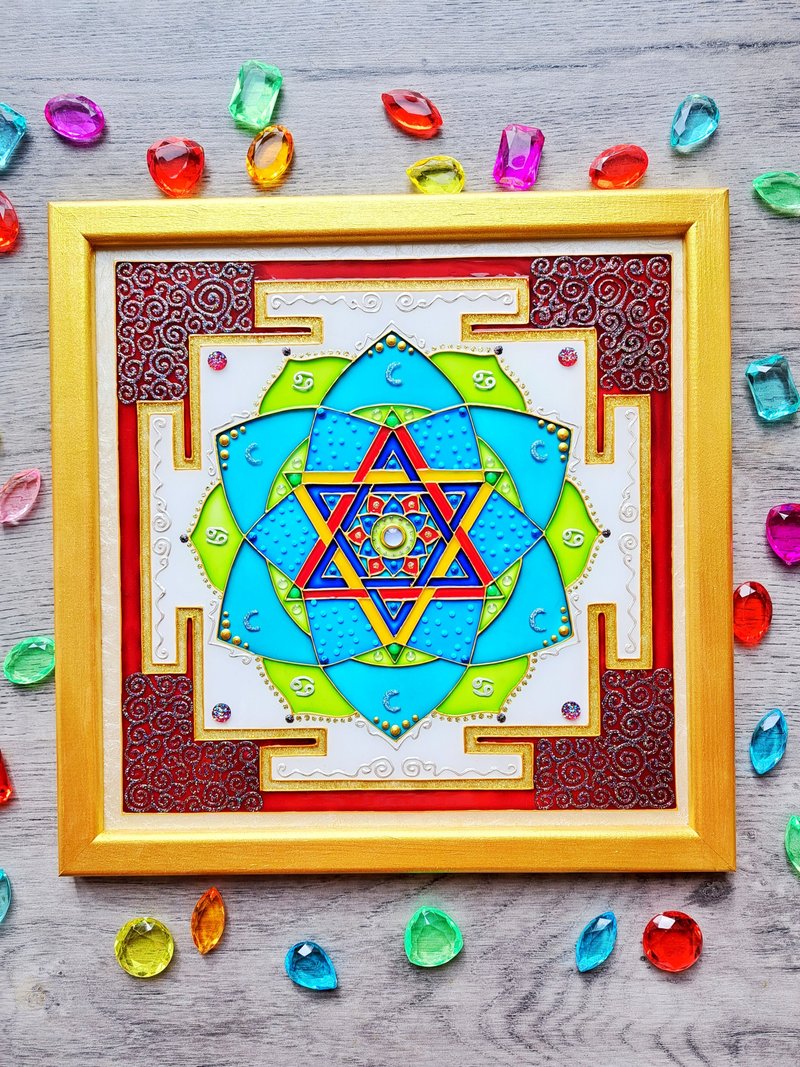 月亮yantra Chandra冥想行星yantra Tantra装饰瑜伽礼物治疗 - 壁貼/牆壁裝飾 - 玻璃 白色